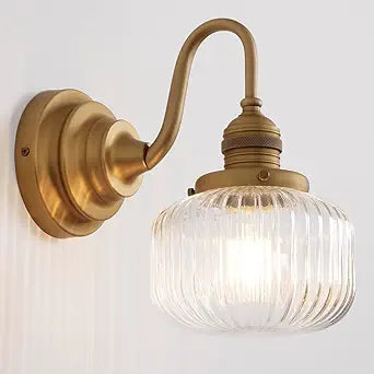 Gold Wall Sconces,Vintage Bathroom Vanity Light with Hand-Blowing Clear Glass Minimalist Hardwire Brass Wall Mounted Lamp for Bathroom Mirror Living Room Bedroom Kitchen E26 Indoor