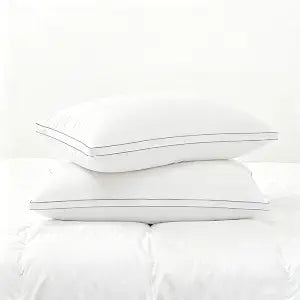 Feather Pillows King Size Set of 2 Goose Down Pillows with 100% Breathable Cotton Cover, Hotel Collection Bed Pillows for Sleeping, Soft Support for Back, Stomach and Side Sleepers