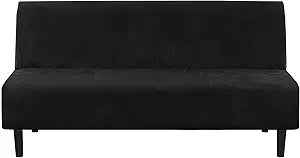 H.VERSAILTEX Velvet Futon Cover Armless Sofa Covers Sofa Bed Covers Stretch Futon Couch Cover Sofa Slipcover Furniture Protector Thick Soft Form Fitted Stay in Place, Black