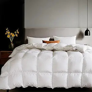 Luxury Goose Feather Down Fiber Comforter Queen Size 90"x90"  Extra Fluffy White Duvet Insert, Ultra Soft & Breathable, Noiseless All Season Hotel Collection Bedding
