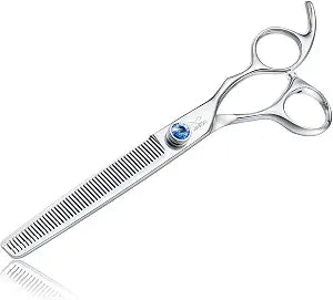 JASON 7" 50 Teeth Thinning Dog Grooming Blending Scissor, Ergonomic Pet Grooming Thinner Blender Shears Cat Trimming Texturizing Kit with Offset Handle and a Jewelled Screw 30% Thinning Rate Christmas