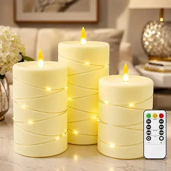 Flameless LED Candles, Battery Operated, Remote Timer, 3 Pack