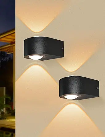 Outdoor Wall Lights 8W, 3000K 705 LM Modern Porch Light, Up Down Lights, Matte Black Waterproof Wall Sconce, Aluminum, Exterior Light Fixture Wall Mount for Porch Patio Door (2-Packs)
