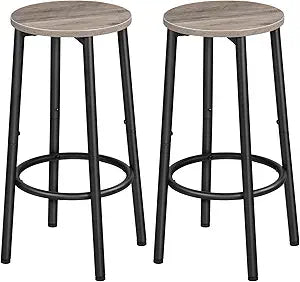 HOOBRO Bar Stools, Set of 2 Bar Chairs, Kitchen Round Height Stools with Footrest, Breakfast Barstools, Sturdy Steel Frame, for Dining Room, Kitchen, Party, Easy Assembly, Greige BG03BY01