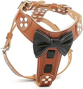 Bestia Bowtie Leather Dog Harness. 100% Leather. Padded Chest Plate. Hand Made in Europe!