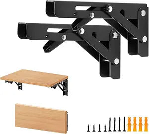 Matte Black Folding Shelf Brackets, 6 Inch, 2 Pack