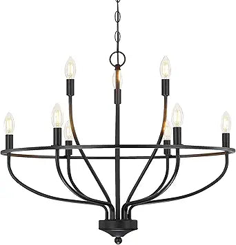 Black Dining Room Light Fixture, 28.5 Inch Diameter Modern Candle Chandeliers Over Table, 9-Light Farmhouse Chandelier for Kitchen, Bedroom, Living Room (E12 Base)