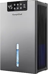 KeepGlad Dehumidifier, 98OZ Dehumidifiers for Home(1000sq.ft), Humidity Display Dehumidifier for Basement Bathroom Bedroom, Auto Shut Off, Washable Filter, Drain Hose, Timer, 7 Ambient Lights, Gray