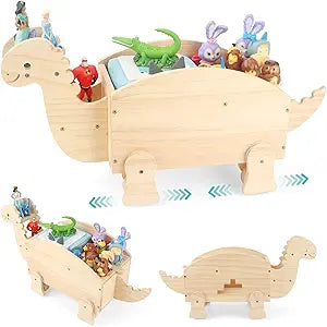 Dinosaur for Toniebox Organizer Shelf Storage  Magnetic Wooden for Tonies Shelf & Tonies Figures Display Rack, Slideable Dinosaur Car Design Compatible with Toniebox 1/2