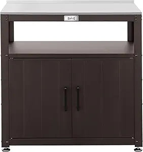 Feasto Outdoor Potting Bench with Storage Cabinet, Garden Work Bench & Potting Table, Stainless Steel Tabletop Potting Station for Patio Lawn Greenhouse Gardening