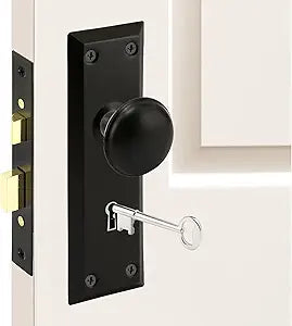 ReigaHood 4 Pack Mortise Lock Set with Classic Knobs, Perfect for Replacing Broken Antique Door Knobsets, 2-3/8" Backset, Fits 1-3/8" - 1-3/4" Thick Interior Doors, Matte Black