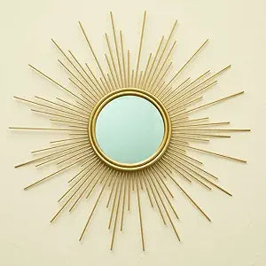 Sunburst Mirror, 24" Boho Mirror, Gold Sun Decorative Mirrors for Wall Decor, Small Mid Century Modern Small Living Room