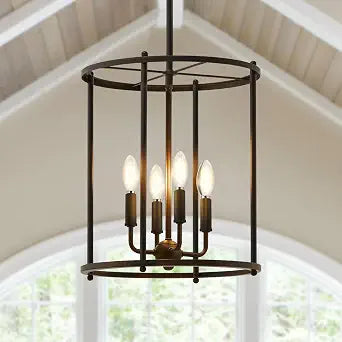 Luvkczc 4-Light Black Chandelier, Adjustable Lantern Ceiling Light Fixture