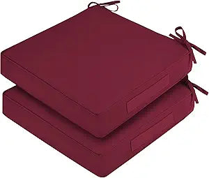 Waterproof Outdoor Chair Cushions Set of 2, Square Outdoor Seat Cushions with Ties and Removable Covers, 19 x 19 Outdoor Cushions for Patio Furniture with Portable Handle(Burgundy)