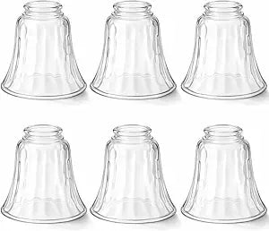 VIHOSE 6 Pcs Glass Ceiling Fan Light Shades Covers Clear Hammered Style Bell Glass Replacement Shade About 1.7 Inch Fitter for Ceiling Fan Light Chandelier Wall Sconce 4.1" H