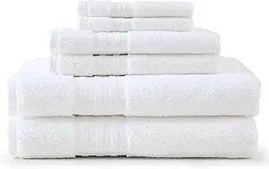 Martha Stewart - Bath Towels, Soft & Absorbent 100% Cotton Towels, Plush 700 GSM, 6-Piece Bathroom Towel Set with Textured Dobby Weave (Skyland Manor White)
