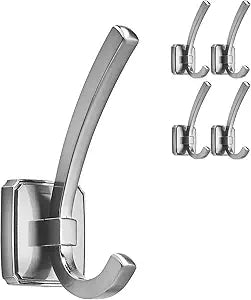 TUNNY Coat Hooks Square Base Wall Hanging - Matte Brushed Nickel Coat Hooks, 5 Pack, for Entry Shoe Cabinet, Wardrobe Bathroom Bedroom Furniture Hardware