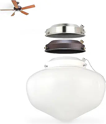 Ciata Schoolhouse Ceiling Fan Light Fixture Kit with White, Round Opal Glass Shade, White, Brushed Nickel or Oil Rubbed Bronze Finish, Energy Efficient LED Bulb for Living Room or Bedroom