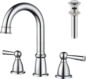 CREA Widespread Bathroom Faucet 3 Hole Chrome 8 inch 2 Handle Faucet with Pop Up Drain 4 in Sink Faucets for Vanity Lavatory Basin Restroom Bath