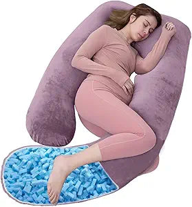 Shredded Memory Foam Body Pillow, Pregnancy Pillows for Sleeping, Maternity Pillow for Pregnant Women, Memory Foam Filling U Shaped Body Pillow with Velvet Cover (Dark Purple, 60 inch)