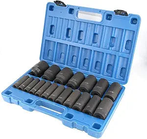 19pcs 1/2" Impact Socket Set, 6-Point Deep Socket, Cr-V Steel, 3/8 inch - 1-1/2 inch