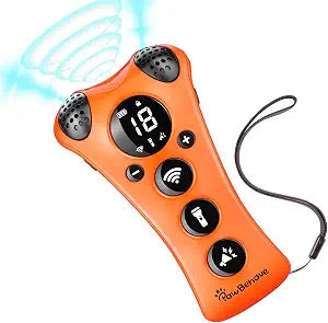 PawBehave Adjustable Ultrasonic Dog Trainer  World's First Variable Frequency Pet Behavior Corrector with 10 Level Ultra Sound, 18 Dog Whistles, Anti-Bark Flashlight, Humane Dog Deterrent (Orange)