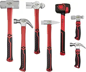 7-Pieces Hammer Set, 16 oz Claw Hammer, 12oz Claw Hammer, 13oz Ball Peen Hammer, 2 Lb Ball Peen Hammer, 3 Lb Sledge Hammer, Engineer Hammer, 10oz Rubber Mallet