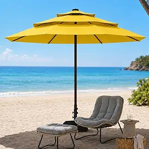 10ft Patio Umbrella, 3-Tier Vented Outdoor Table Umbrella with 8 Sturdy Fiberglass Ribs, Windproof Market Umbrella with Push Button Tilt and Crank, UV Protection for Deck, Pool, Sunshine Yellow