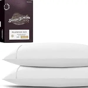 TEXAS LINEN CO. 100% Egyptian Cotton Pillowcases Queen Size Set of 2 - Luxury Snoozin' Supreme Collection 2000 Series Standard/Queen Pillow Cases, Envelope Closure Hotel Pillowcase (21 x 32, White)