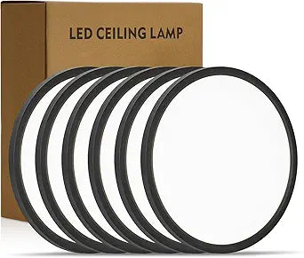 6Pack 11.4 Inch LED Flush Mount Ceiling Light, ETL ,24W, 2427LM, 3000K/3500K/4000K/5000K/6500K CCT Selectable, 0.66in Ultra Thin Round Flat Panel Ceiling Light Fixture for Bedroom, Kitchen, (Black)