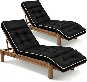 MAGIC ELEPHANT Chaise Lounge Cushion Outdoor Set of 2, Memory Foam Replacement Patio Pool Lounge Chair Cushion with Ties for Outdoor Furniture, 74 x 22 x 4 Inch (Black)
