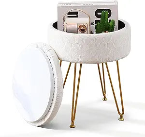 Cpintltr Velvet Storage Ottoman Round Footrest Stool Multifunctional Upholstered Ottoman Modern Accent Vanity Stools Tray Top Coffee Table Suitable for Living Room Bedroom Entryway Cream
