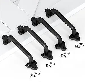 SMARTSTANDARD Heavy Duty 9" Antique Barn Door Handle Set of 4, Large Rustic Retro Cast Iron Handle for Gates Garages Sheds Furniture, Black Powder Coated Finish, Square