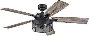 Honeywell Ceiling Fans Carnegie, 52 Inch Industrial LED Ceiling Fan with Light and Remote Control, Dual Mounting Options, Dual Finish Blades, Reversible Motor - 51928-01 - (Matte Black)