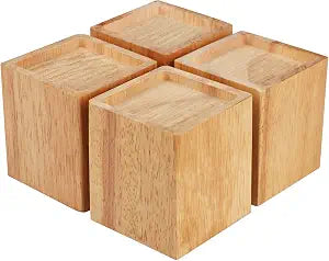GNIEMCKIN Set of 4 Wood Bed Risers, 4 Inch High, Natural Wood Furniture Lifters, Heavy Duty Sofa risers for Sofa, Bed, Chair, Table