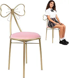 Velvet Butterfly Chair  Light Pink Vanity Chair with Gold Metal Frame & Soft Sponge Cushion, Elegant Bow Backrest, Modern Design for Bedroom, Dining Room, & Lounge