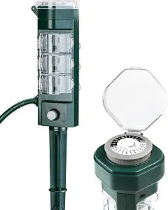 HBN 24 Hour Mechanical Outdoor Tmer for Lights Waterproof,6 Outlets Power Yard Stake for Halloween/Christmas Decorations,Outside Power Strip for Yard Garden,6 ft Extension Cord,1875W/15A