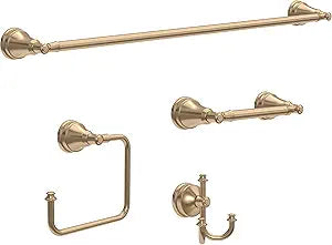 Delta Mylan 4-Piece Bathroom Set Champagne Bronze 18" Towel Rack, Toilet Paper Holder, Hand Towel Holder, Hook| Bathroom Accessory Set Towel Holder 4-Piece Hardware MYN64-CZ