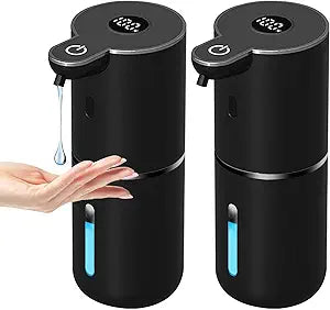 OHIFAST 2 Pack Automatic Liquid Soap Dispenser Touchless, USB Rechargeable Smart Hand Soap Dispenser, 6-Level Adjustable, 12.8oz/380mL, Compatible with Thick Thin Dish Soap for Bathroom Kitchen-Black