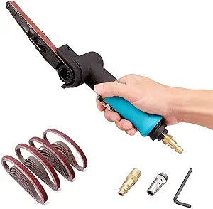 Pneumatic Tool Air Belt Sander,1/4" Air Inlet,Air Belt Sander (3/8" x 13") with 12pc Belts (#40#6080#120#),3/8" Air Belt Grinder For Aluminium, Iron, Steel And Etc. Metal Polishing
