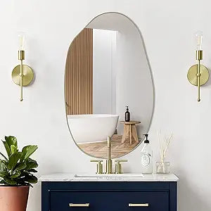 Irregular Wall Mirror, 33.5"x20.5" Asymmetrical Frameless Decorative Mirror, Organic Shaped Mirrors for Entryway Hallway Living Room Bathroom Bedroom, Horizontal or Vertical Hanging