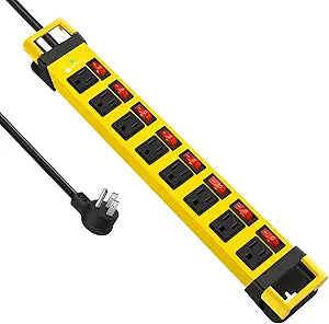 HEZI Heavy Duty Power Strip with 8 Outlets,1200J,Yellow,6FT