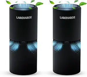 Lab Charge Small Ionic Air Purifier for Home & Bedroom Γ Silent HEPA Filter Γ Covers 250 Sq Ft - Free Cleaner for Pets, Hair, Smoke, Dust, Odors & Dander Γ Compact & Black Design - Pack of 2