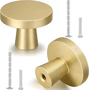 Hotop 30 Pack Gold Cabinet Knob Kitchen Round Dresser Drawer Pulls and Handles with Kinds Screws for Hardware Dresser Drawer Aluminum Alloy Oxidation Wire Drawing Handle (Mushroom)
