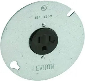 Leviton 15-Amp, 125 Volt, 3-Wire Round Type Single Receptacle On 4-Inch Cover, Zinc Plated Steel, 5059, Green
