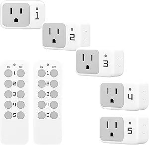TESSAN Wireless Remote Control Outlet, 2 Remotes + 5 Outlets