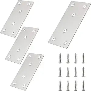 4pcs Metal Flat Straight Brace Bracket, 4'' x 2'' (L x W) , Silver