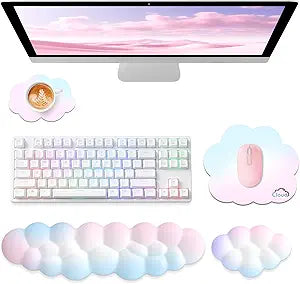 Sushret Cloud Wrist Rest for Computer Keyboard and Mouse Pad Set, Rainbow