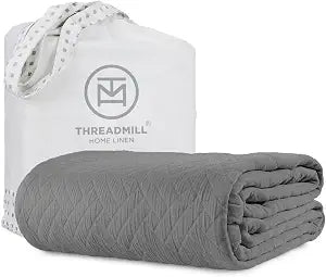 Threadmill Luxury Cotton Blankets for Twin Size Bed | All-Season 100% Cotton Twin Blanket for Bed | Criss Cross Jacquard Lightweight, Soft & Cozy Coverlet, 350GSM, 68 x 90 inches | Dark Grey