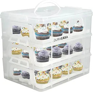 Cupcake Carrier, Cupcake Holder | Premium Upgraded Model Holds Cupcakes Steadier | Store up to 36 Cupcakes or Muffins | Stacking Cupcake Storage Container | Use 1,2, or 3 Tiers (White)